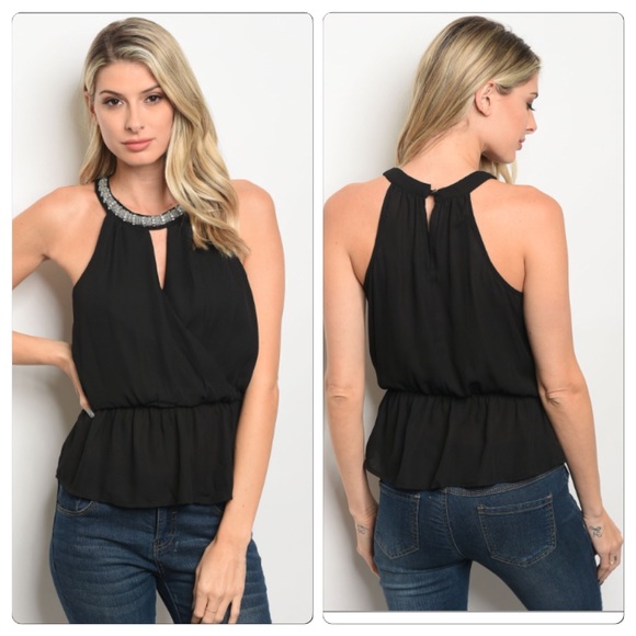 Beaded neckline chiffon tank - Picture 4 of 4